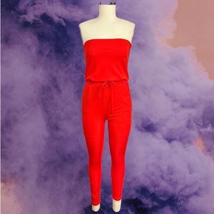 Another story red jumpsuit knit skinny leg size medium